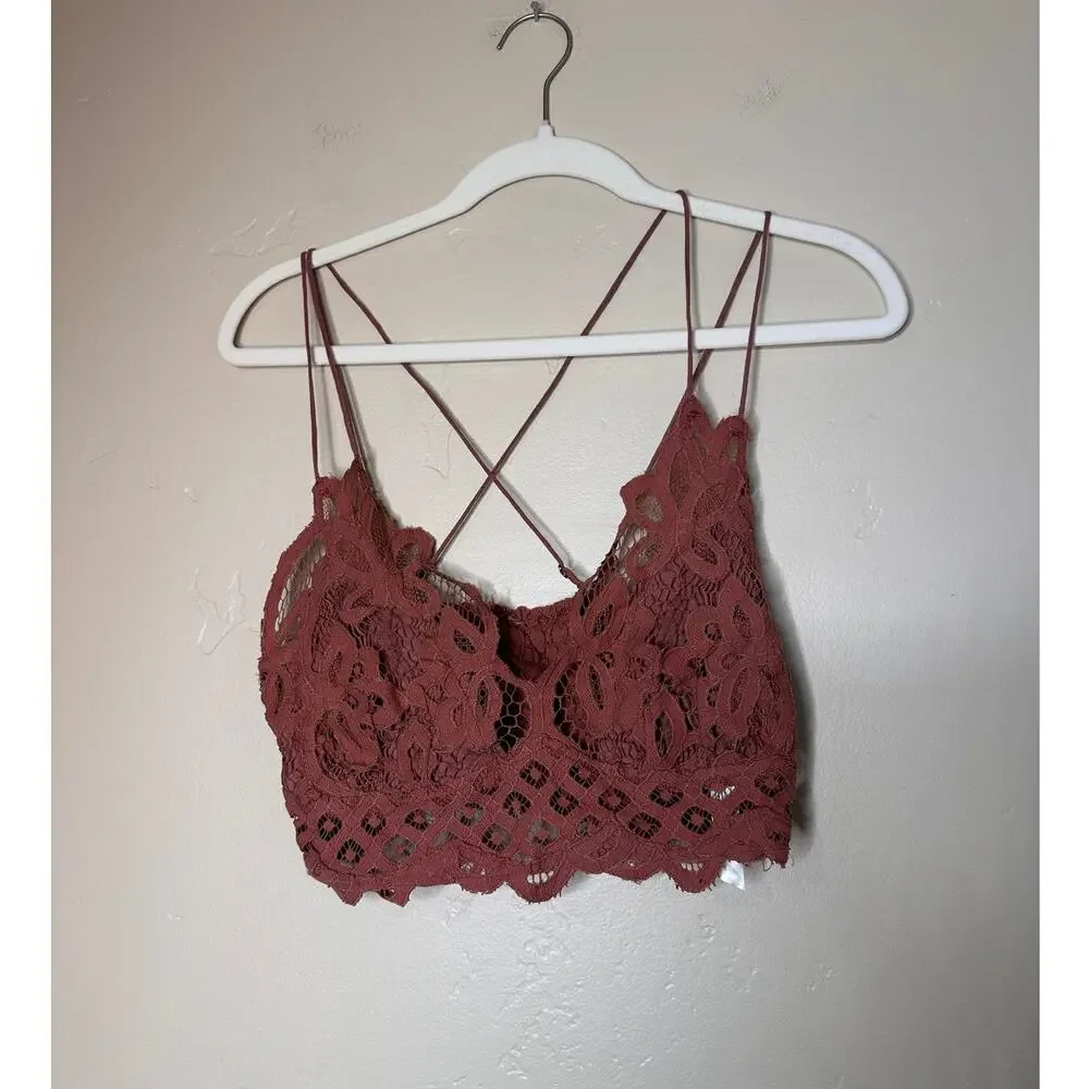 Free People Adella Adjustable Racerback Brown Copper Lace Bralette Large